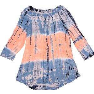 DB Dress Barn S Small Tie Dye Tunic Babydoll Top Shirt Cover Up Blue Pink Boho